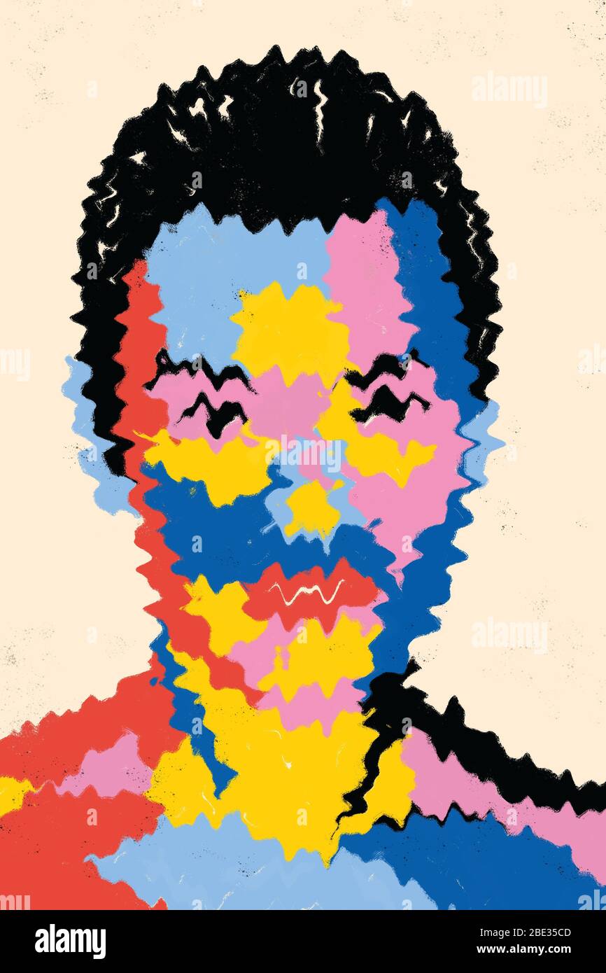 Concetto di disturbo d'ansia. Il ritratto umano esprime adeguatamente i sintomi di ansia attraverso colori vivaci e linee sfocate. Foto Stock