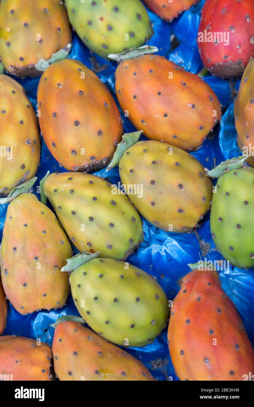 Prickly pera in vendita in supermercato, Mellieha, Malta Foto Stock