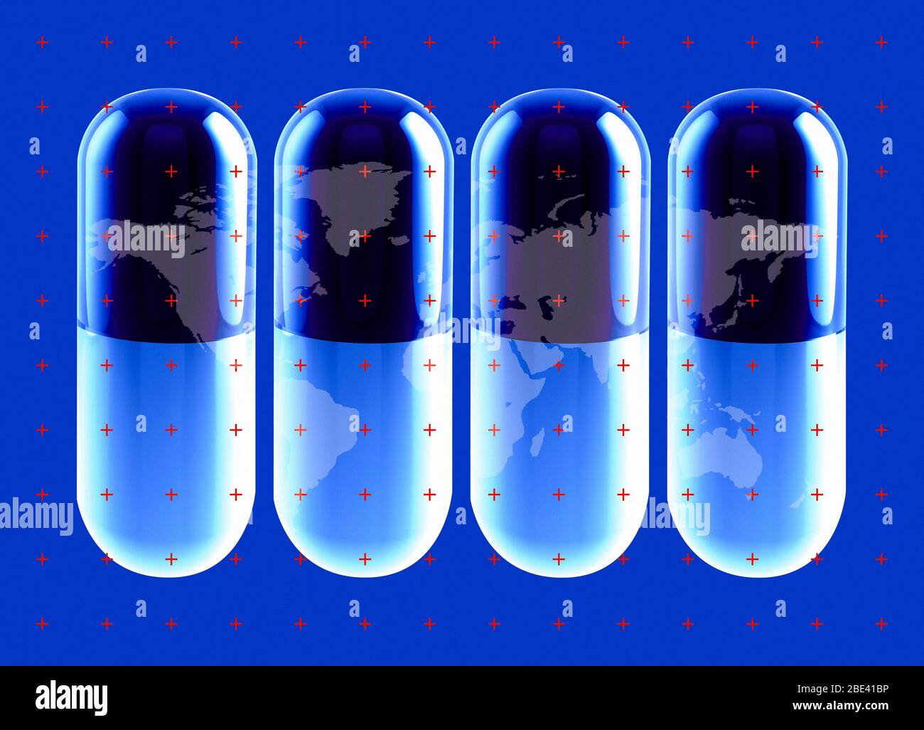 Quattro capsule di medicinale, illustrazione. Foto Stock