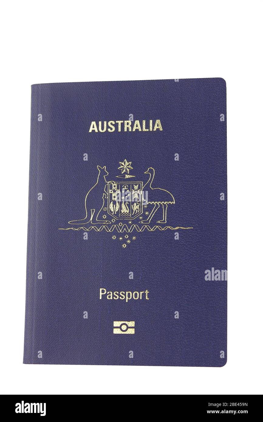 Copertura passaporto australiana su sfondo bianco Foto Stock