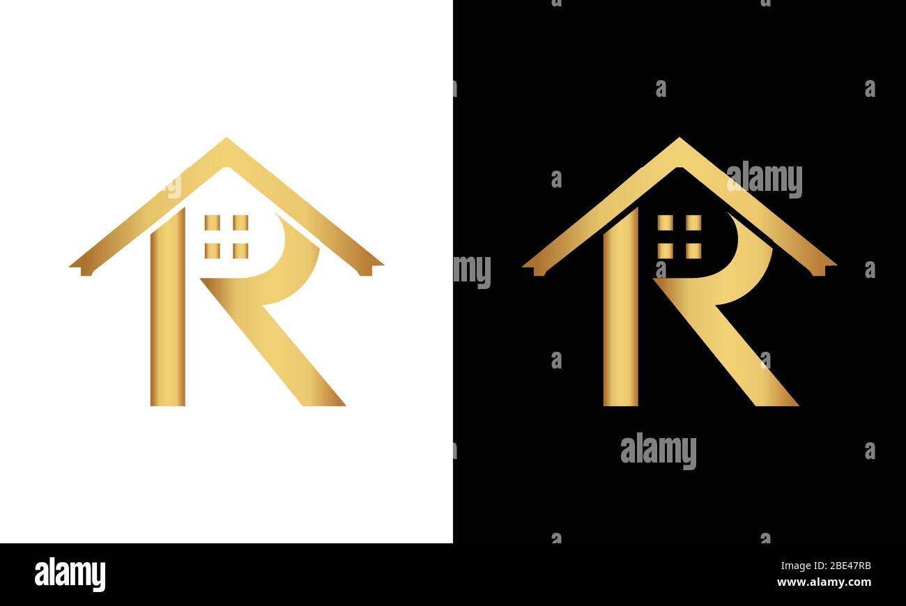 Logo R letter a forma di tetto. Logo immobiliare Illustrazione Vettoriale