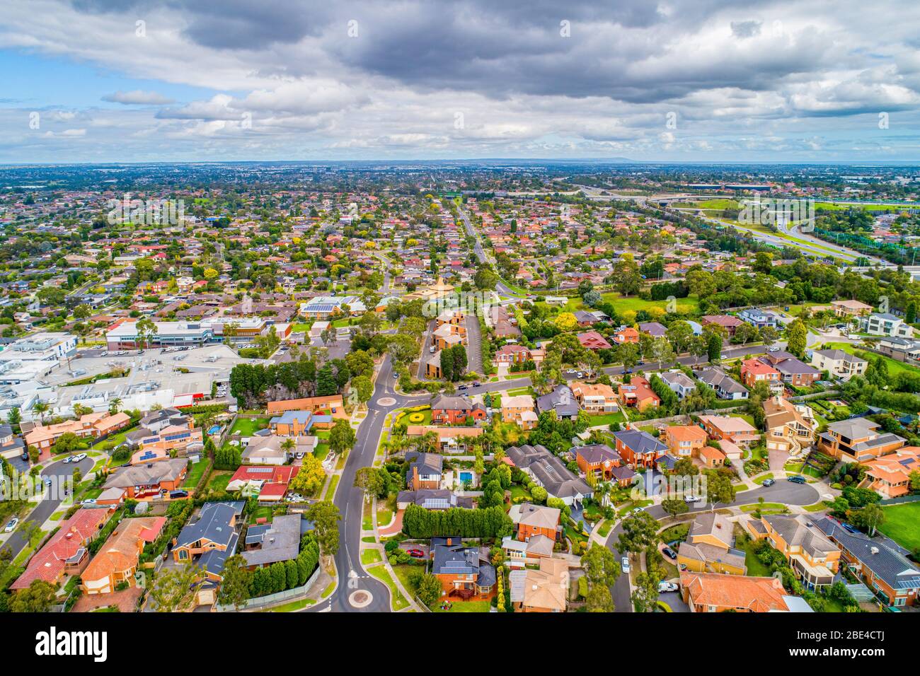 Area residenziale suburbana a Melbourne, Australia - veduta aerea Foto Stock