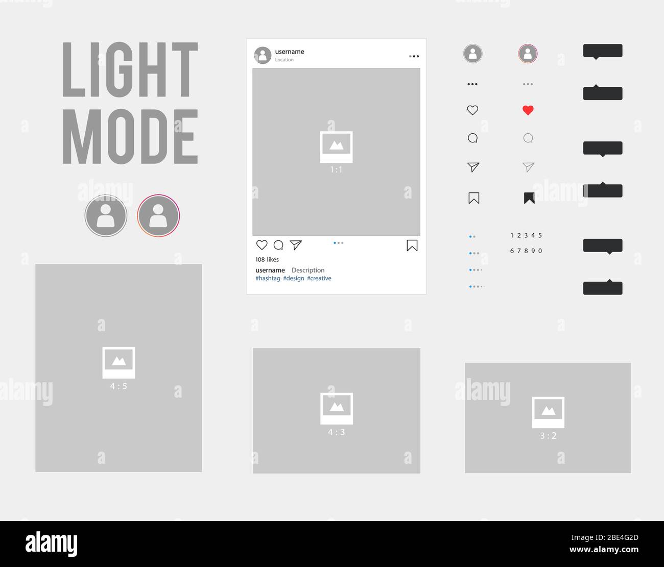 Il Vector instagram social network design kit modalità light Illustrazione Vettoriale