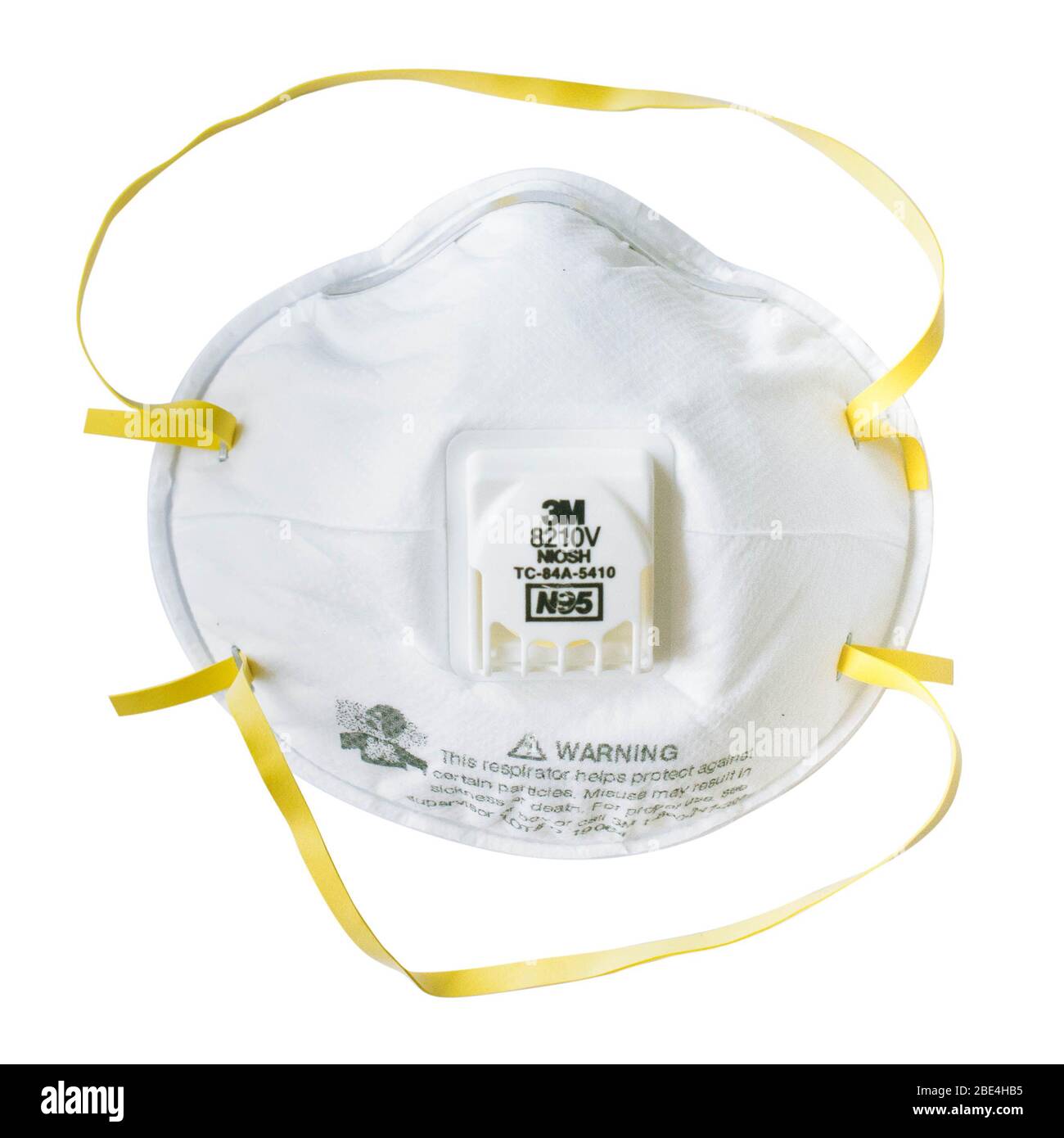 Maschera respiratore 3M 8210 N95 per controllo del coronavirus. Isolato su bianco. Foto Stock
