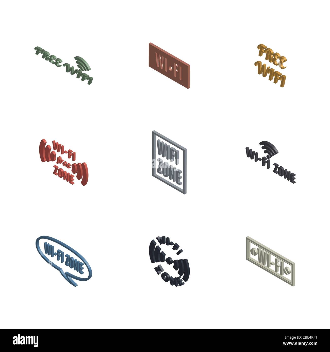 Set di varie icone senza fili isolati su uno sfondo bianco. 3D isometrica stile, illustrazione vettoriale. Illustrazione Vettoriale