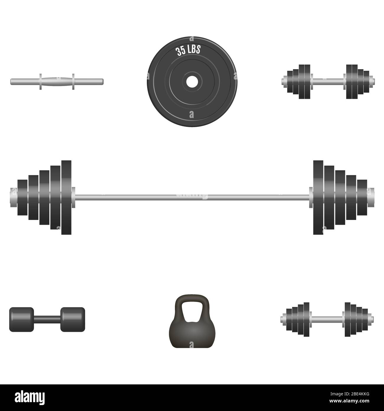 Set di 3D Sport gli elementi di apparecchiature. Elementi di progettazione per la palestra e la sala fitness. Vista frontale, illustrazione vettoriale. Illustrazione Vettoriale