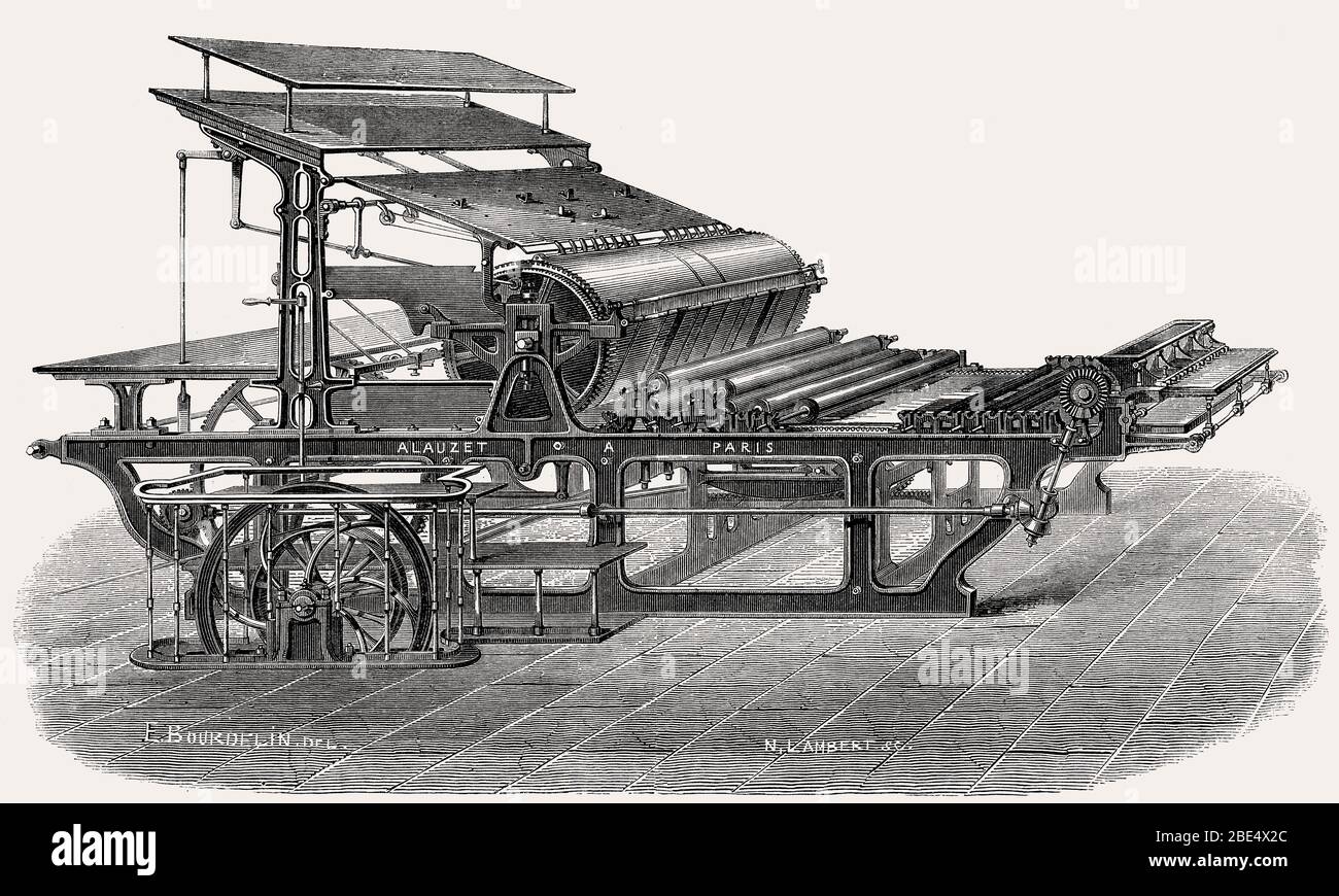 Una grande macchina da stampa a cinghia, realizzata da Alauzet, Parigi, Francia, XIX secolo Foto Stock