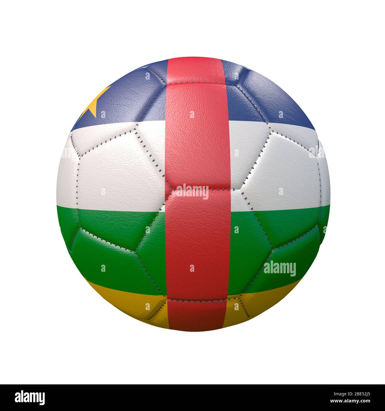 Palla di calcio in colori bandiera isolata su sfondo bianco. Repubblica Centrafricana. Immagine 3D Foto Stock