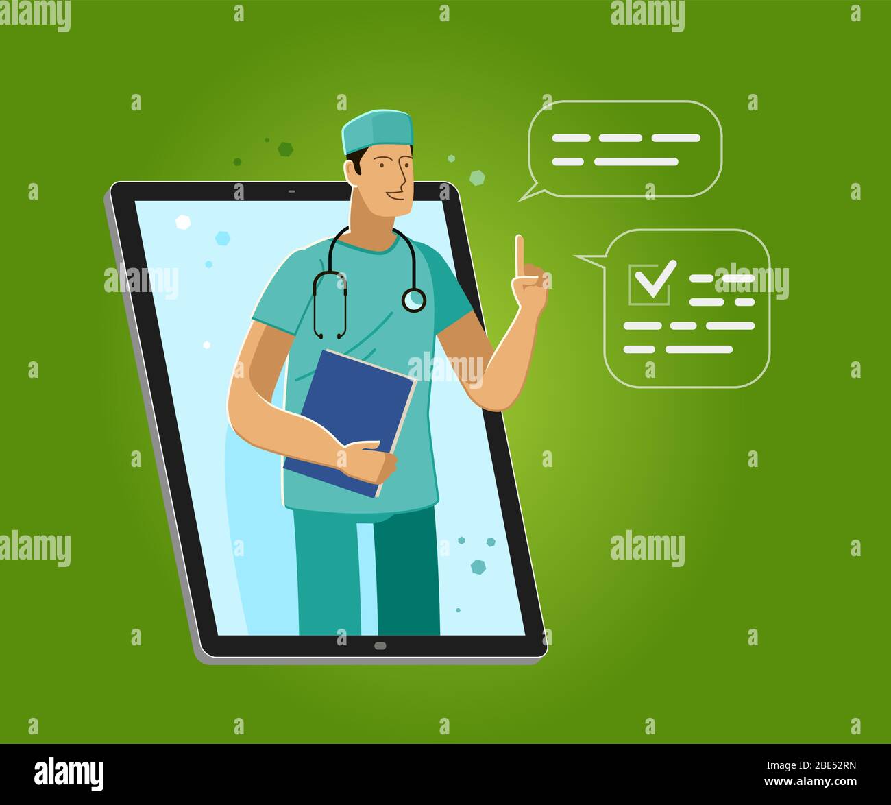Servizi medici forniti tramite un'applicazione su tablet. Illustrazione del vettore di salute Illustrazione Vettoriale