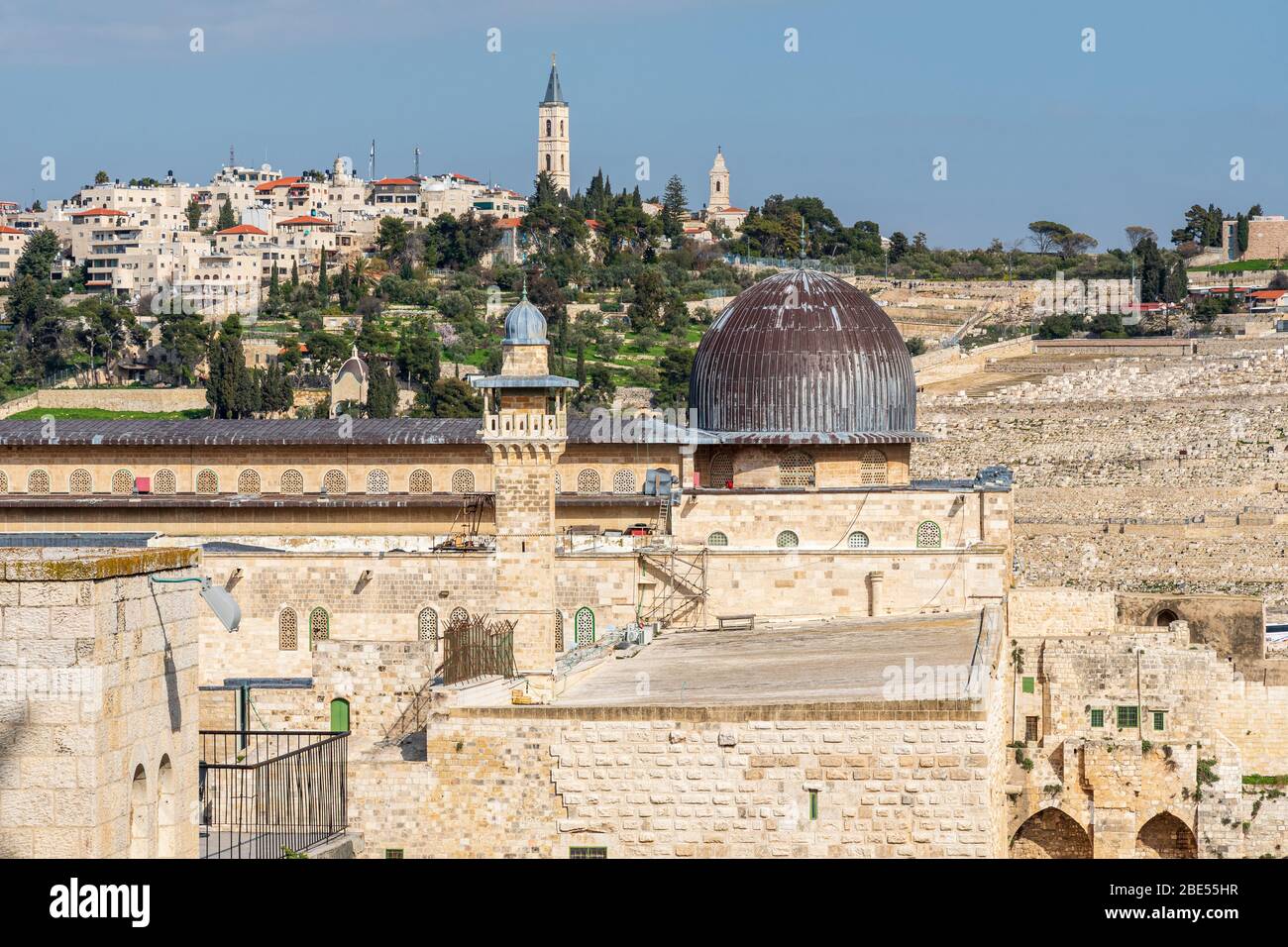 Il muro occidentale e la moschea di al-Aqsa a Gerusalemme Foto Stock