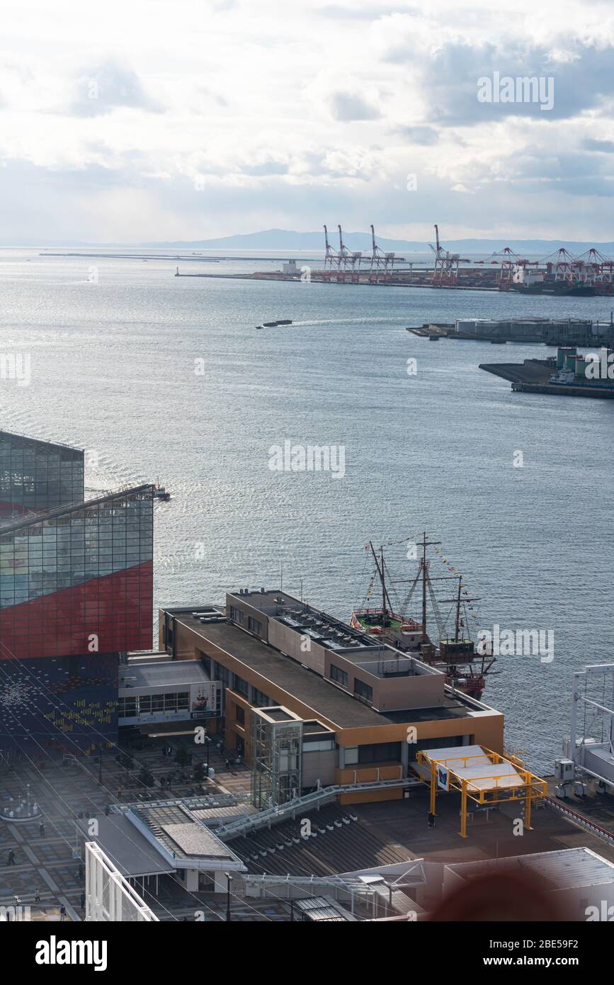 Vista aerea dell'area portuale di Osaka in Giappone Foto Stock