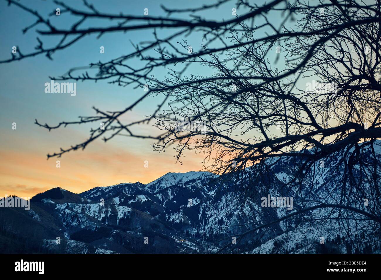 Pink sunrise in montagna bella gamma di Zaili Alatay da Kok Zhaylau trail in Almaty, Kazakhstan Foto Stock