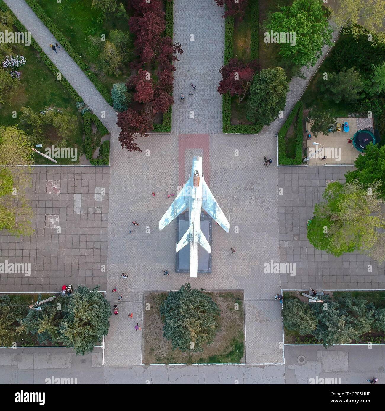 Veduta aerea del monumento ai Guerrieri dell'aviazione, Tiraspol, Transnistria Foto Stock