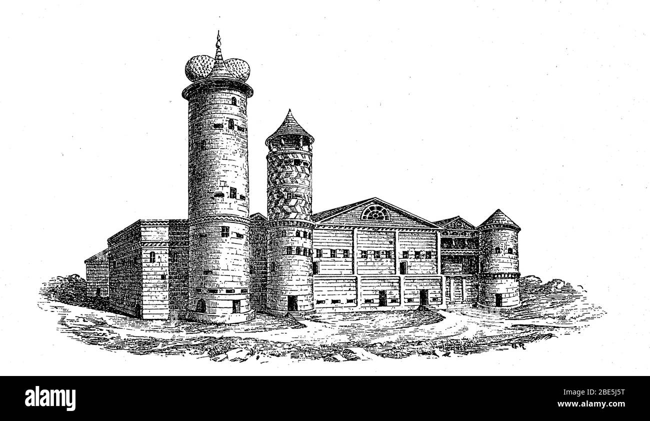 La casa di Stroganov nel 1565, Stroganov è il nome di una famiglia mercantile russa che divenne ricca nel 16 ° secolo attraverso il commercio del sale, Russia / Das Haus der Stroganow im Jahre 1565, Stroganow ist der Name einer russischen Kaufmannsfamlie, die im 16. Jahrhundert durch den Salzhandel reich wurde, Russland, Historisch, riproduzione digitale migliorata di un originale del 19 ° secolo / digitale Reproduktion einer Originalvorlage aus dem 19. Jahrhundert Foto Stock