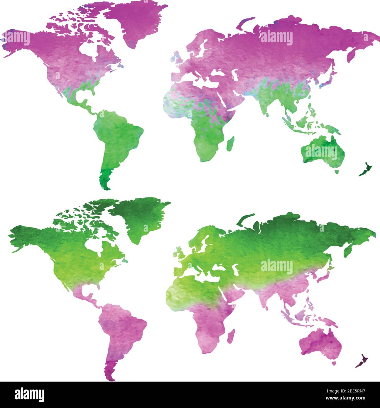 Illustrazione della mappa del mondo in acquerello rosa e verde Illustrazione Vettoriale
