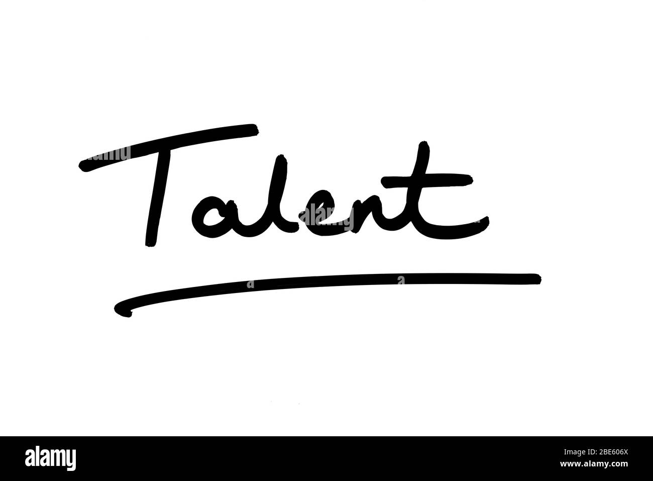 La parola Talent è scritta a mano su sfondo bianco. Foto Stock