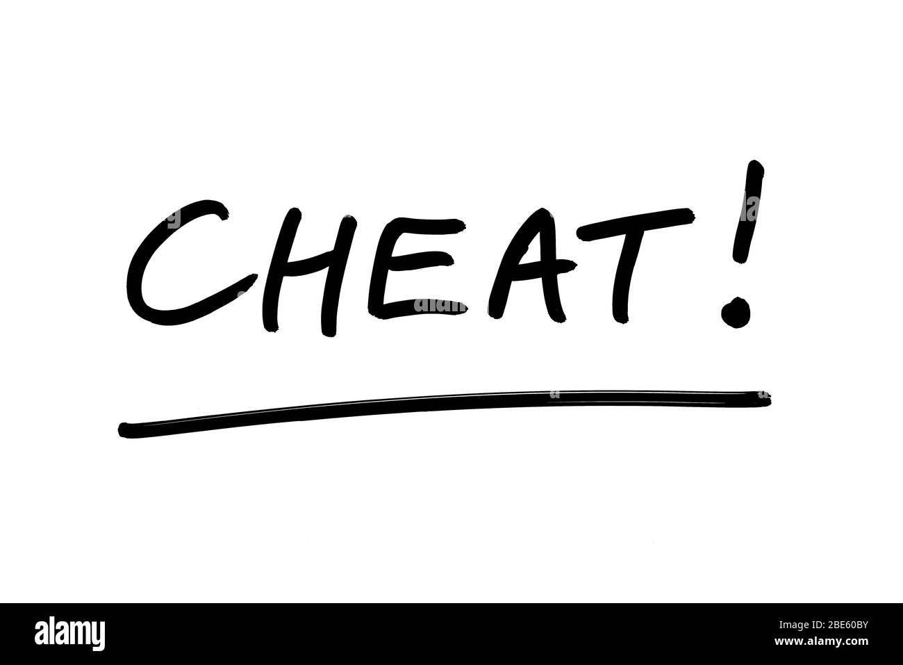 IL trucco parola! manoscritto su sfondo bianco. Foto Stock