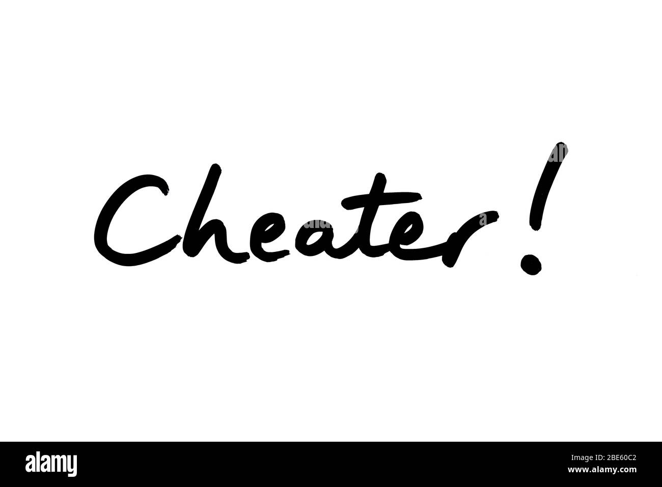 La parola Cheater! manoscritto su sfondo bianco. Foto Stock