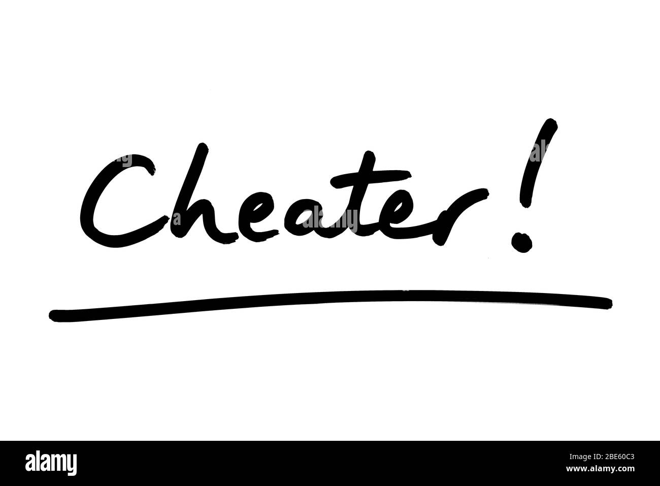 La parola Cheater! manoscritto su sfondo bianco. Foto Stock