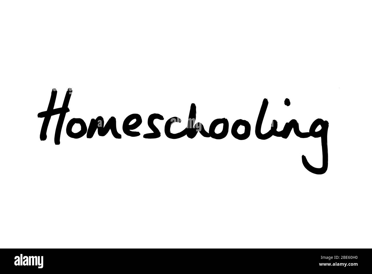 La parola Homeschooling manoscritta su sfondo bianco. Foto Stock