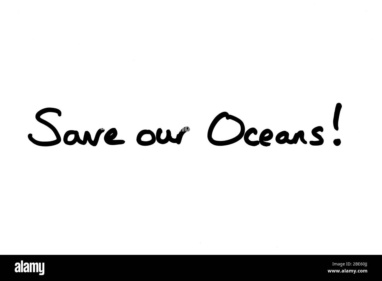 Salva i nostri oceani! scritto a mano su sfondo bianco. Foto Stock