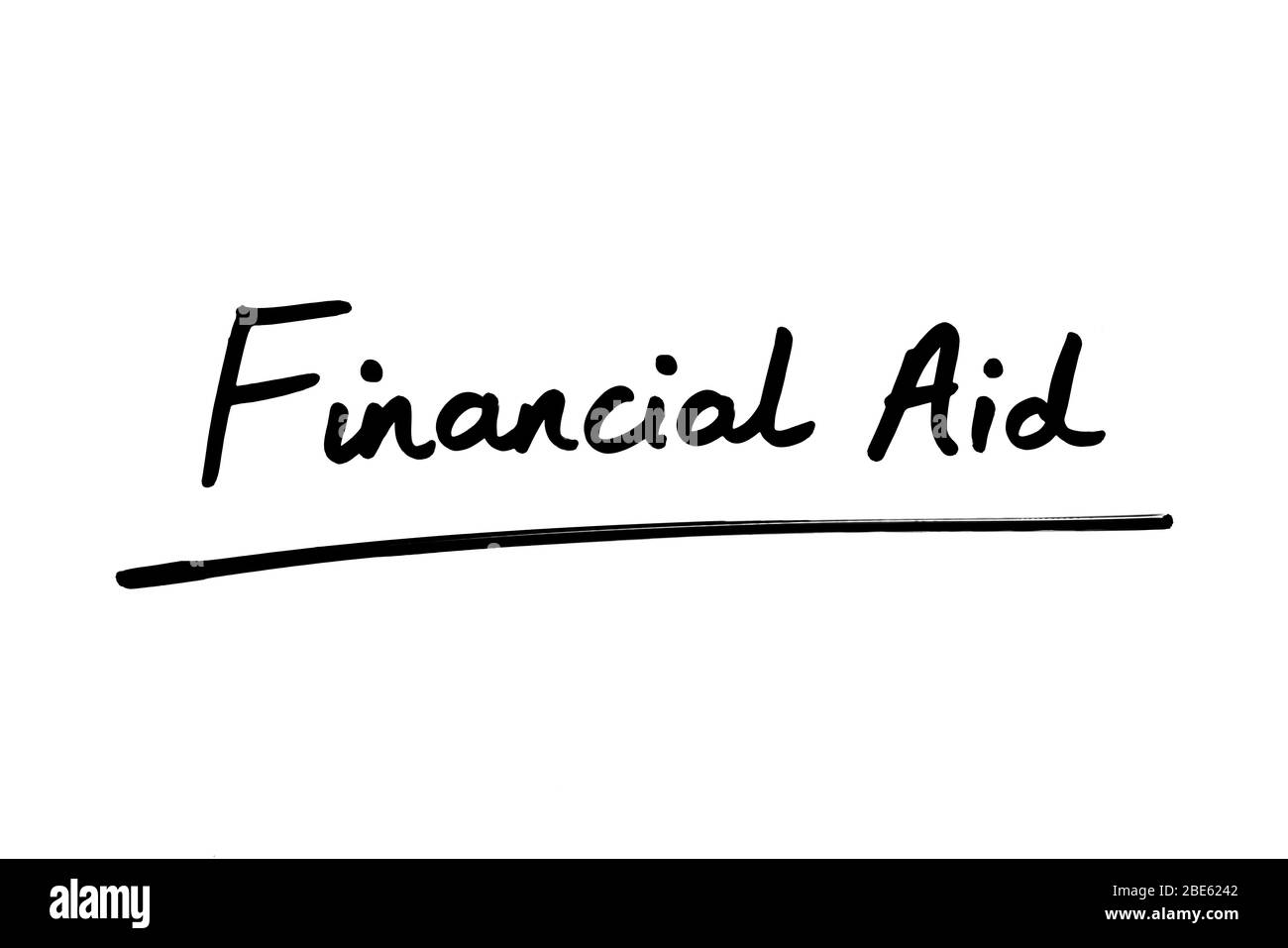 Aiuti finanziari scritti a mano su sfondo bianco. Foto Stock