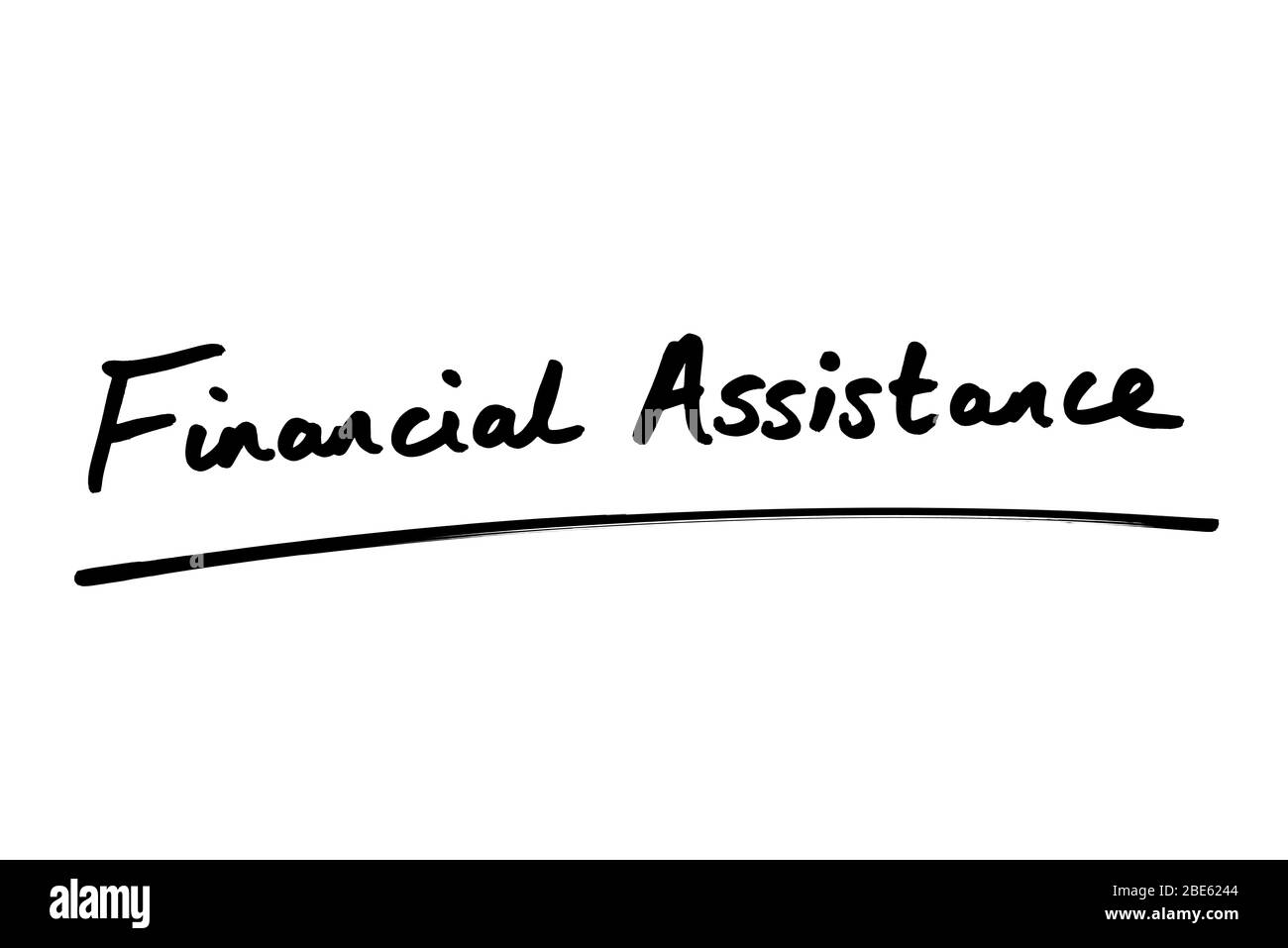 Assistenza finanziaria scritta a mano su sfondo bianco. Foto Stock