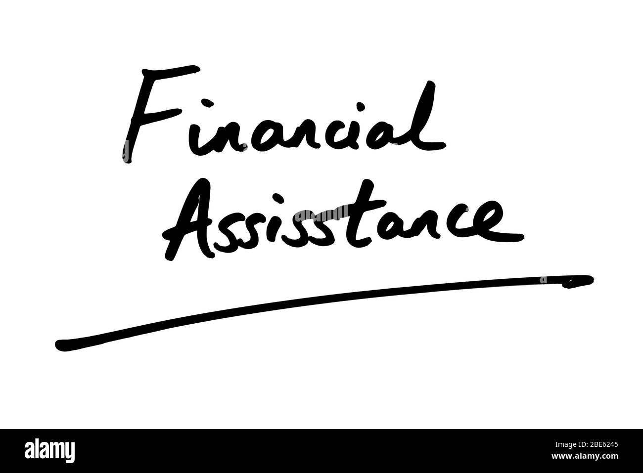 Assistenza finanziaria scritta a mano su sfondo bianco. Foto Stock