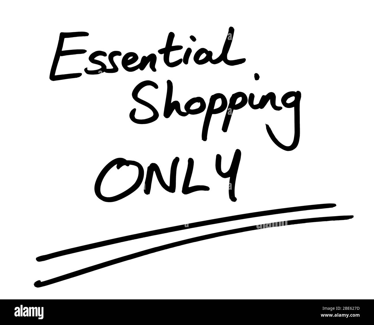 Essential Shopping SOLO scritto a mano su sfondo bianco. Foto Stock