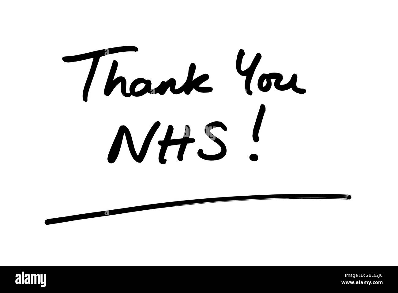 Grazie NHS! manoscritto su sfondo bianco. Foto Stock