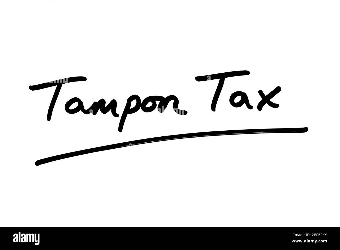 Tampon Tax manoscritto su sfondo bianco. Foto Stock