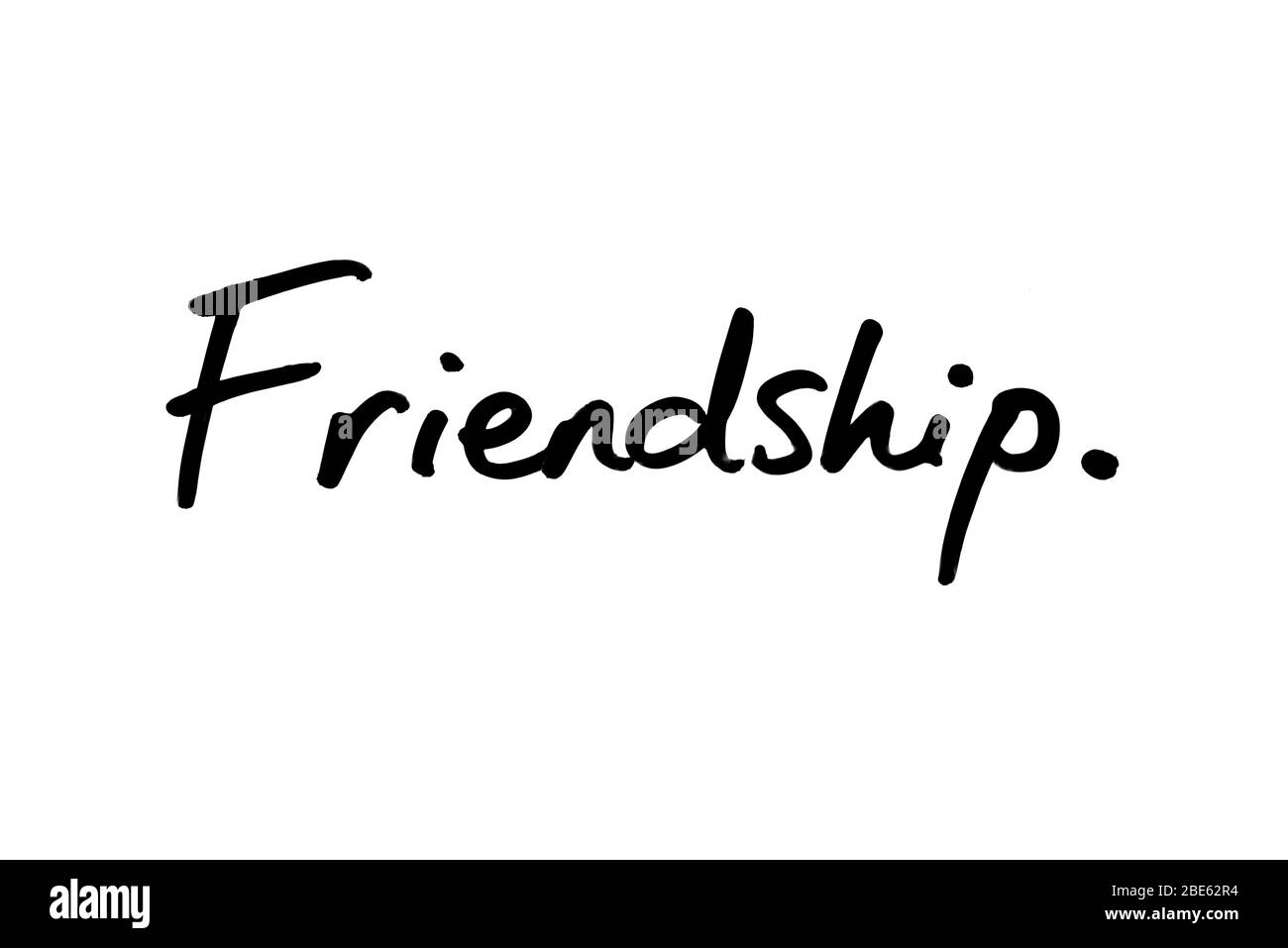 Amicizia manoscritta su sfondo bianco. Foto Stock