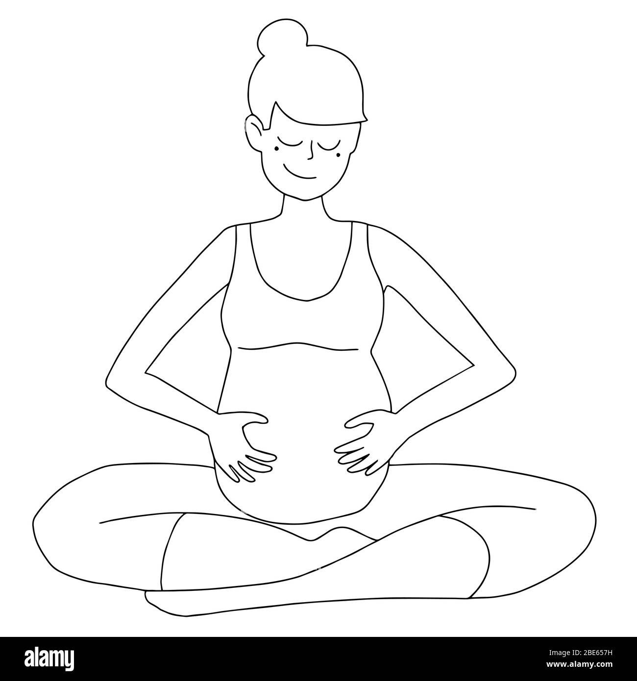 Yoga per incinta in posizione loto nero stile linea illustrazione vettoriale Illustrazione Vettoriale