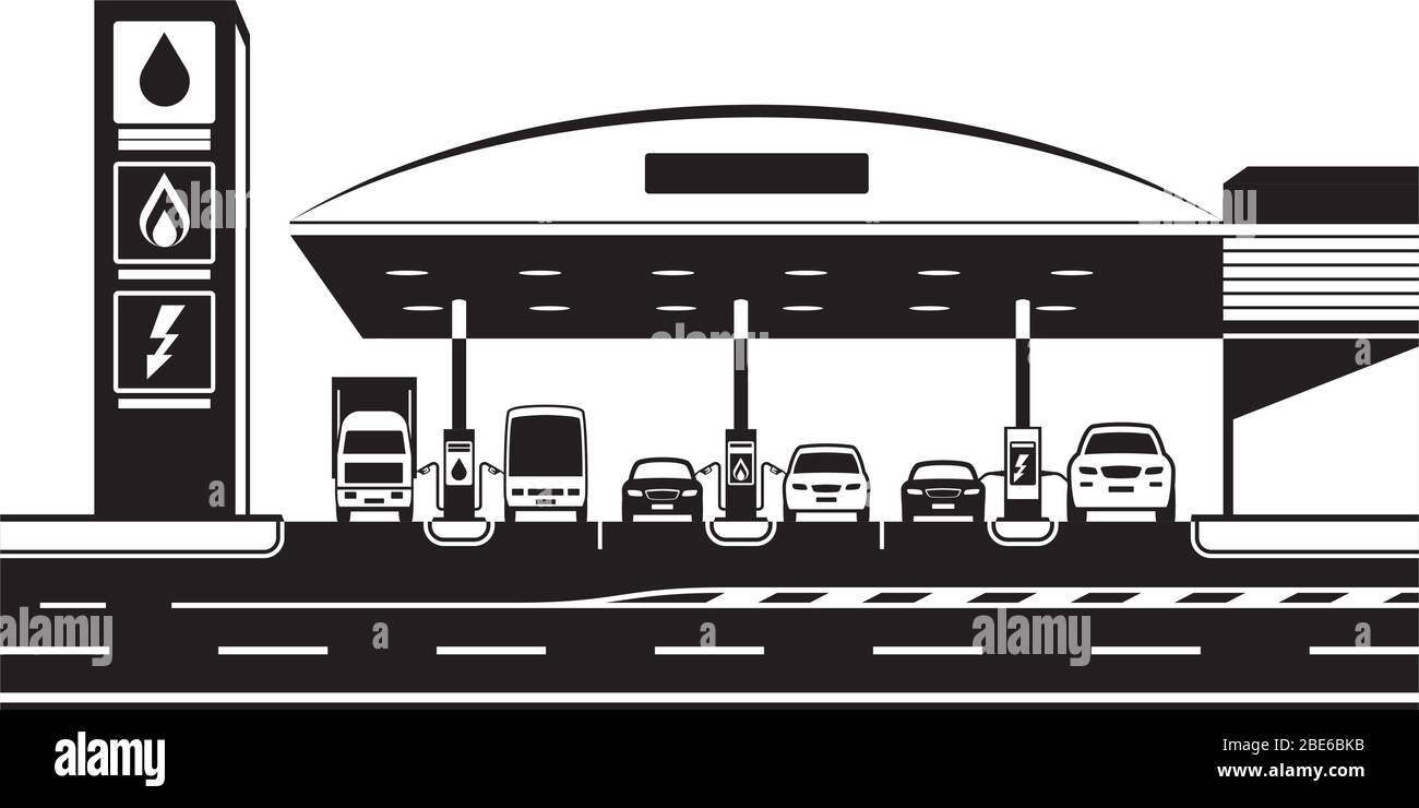 GPL a benzina e stazione di carica con auto – illustrazione vettoriale Illustrazione Vettoriale