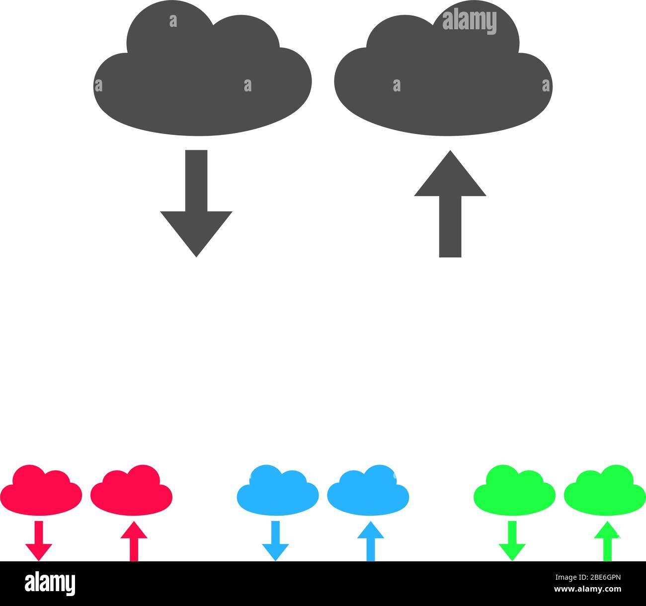 Icona di download e upload su cloud piatta. Pittogramma a colori su sfondo bianco. Simbolo di illustrazione vettoriale e icone bonus Illustrazione Vettoriale