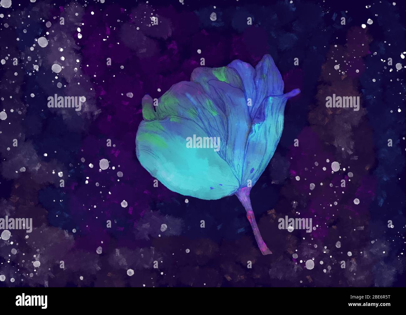 Testa di tulipano. Fantasia stile illustrazione floreale. Schizzi di acquerello. Fiore blu. Foto Stock