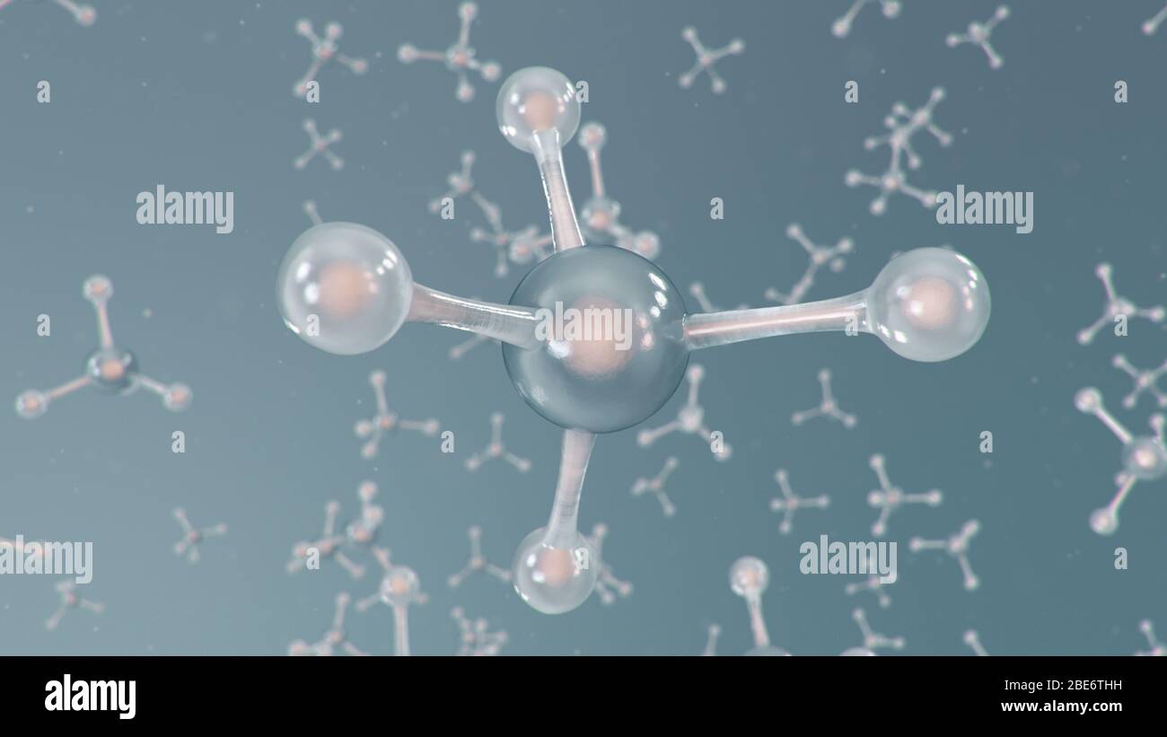 Struttura molecolare con illustrazione 3D. Chimica molecolare, sfondo con elemento molecolare dell'atomo. Background medico. Genoma al molecolare Foto Stock