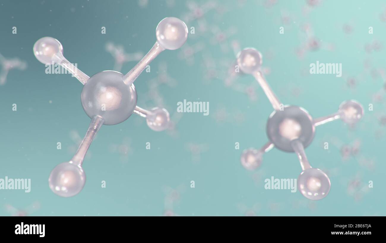 Struttura molecolare con illustrazione 3D. Chimica molecolare, sfondo con elemento molecolare dell'atomo. Background medico. Genoma al molecolare Foto Stock