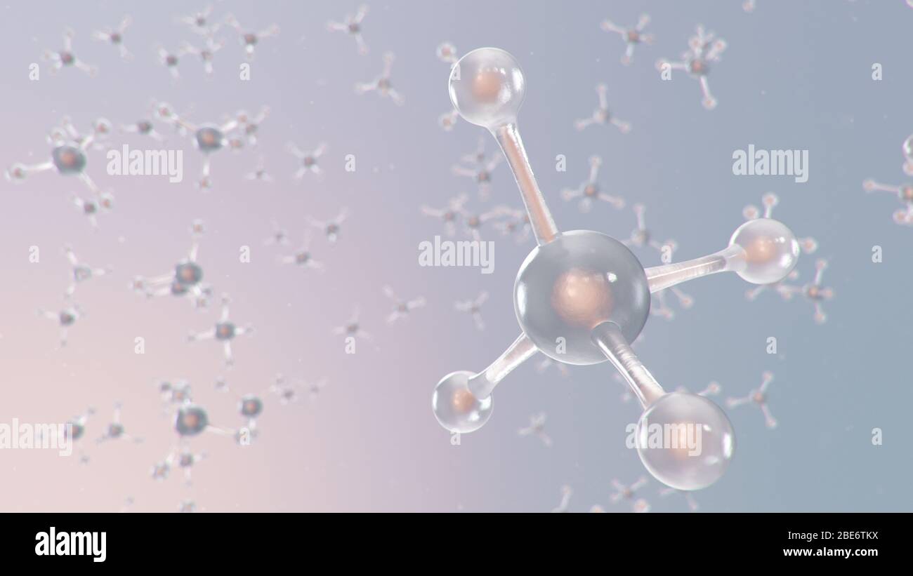 Struttura molecolare con illustrazione 3D. Chimica molecolare, sfondo con elemento molecolare dell'atomo. Background medico. Genoma al molecolare Foto Stock