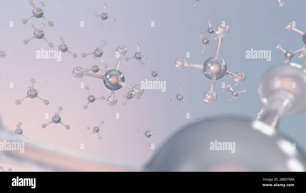 Struttura molecolare con illustrazione 3D. Chimica molecolare, sfondo con elemento molecolare dell'atomo. Background medico. Genoma al molecolare Foto Stock