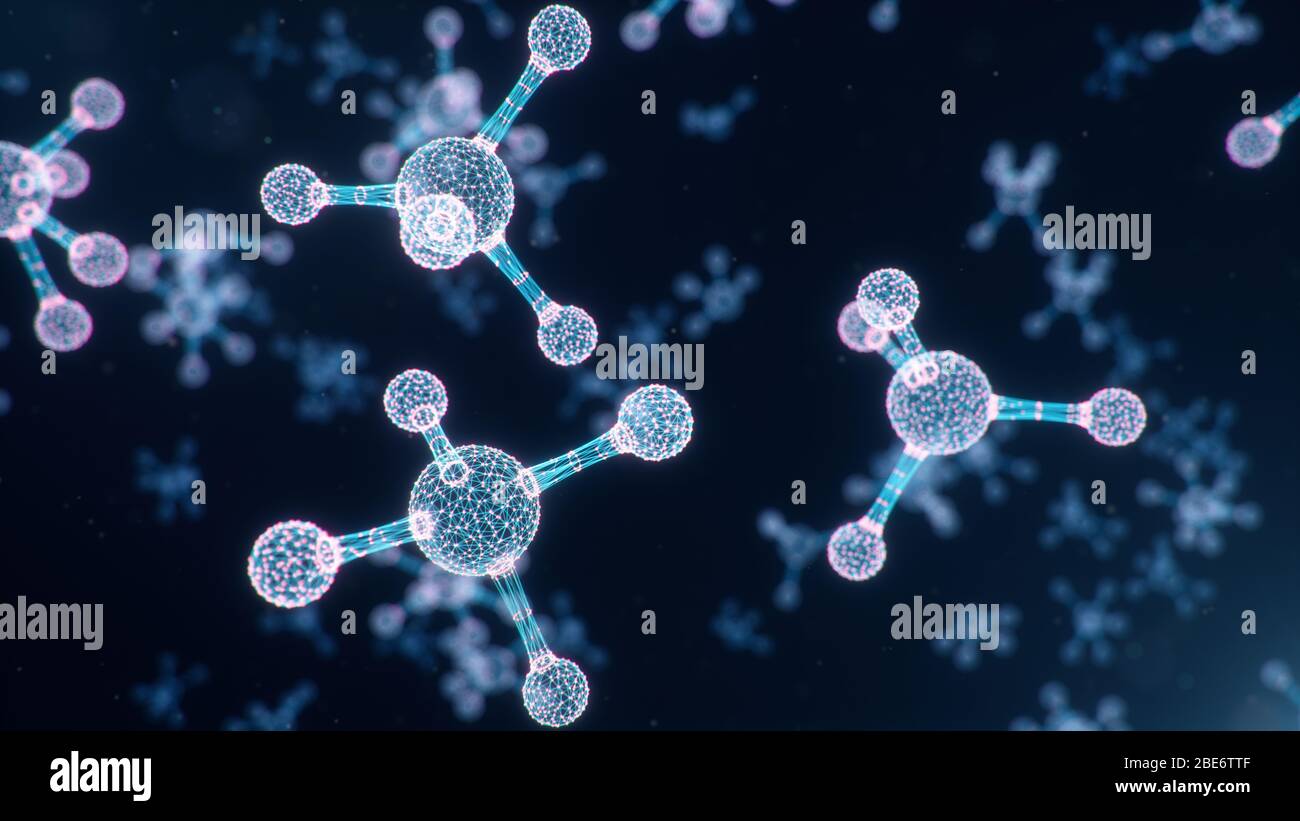 Molecole digitali, atomi bacground. Struttura della griglia, linee di connessione e punti. Chimica delle molecole di linee e punti di connessione, illustrazione 3D Foto Stock