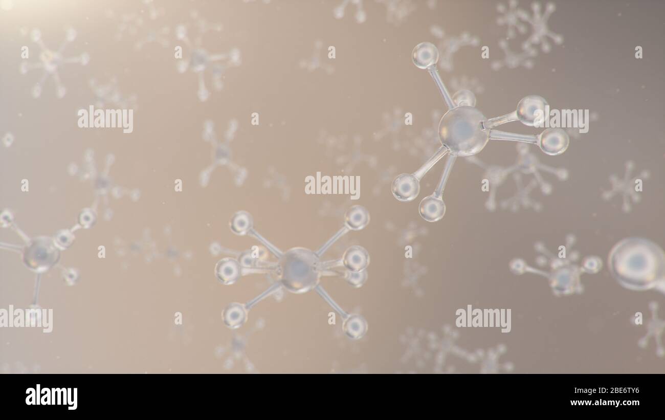 Struttura molecolare. Chimica molecolare, sfondo con elemento molecolare dell'atomo. Background medico. Genoma a livello molecolare, 3D Foto Stock