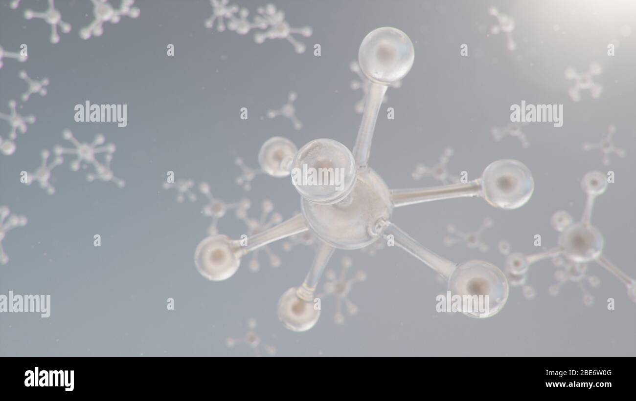 Struttura molecolare. Chimica molecolare, sfondo con elemento molecolare dell'atomo. Background medico. Genoma a livello molecolare, 3D Foto Stock