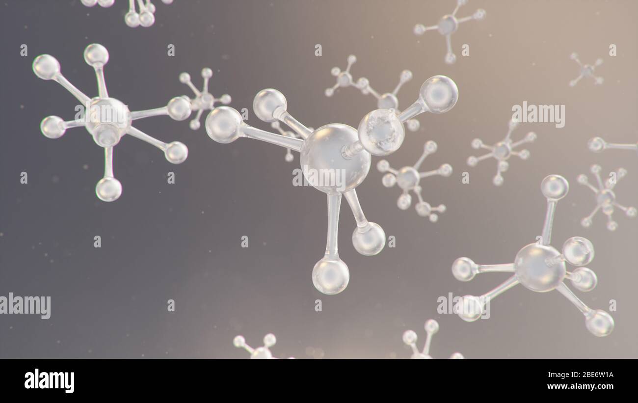 Struttura molecolare. Chimica molecolare, sfondo con elemento molecolare dell'atomo. Background medico. Genoma a livello molecolare, 3D Foto Stock