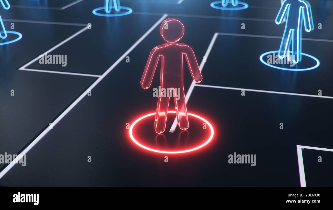 Struttura di rete tra persone, scambio di dati. Il concetto di intelligenza collettiva. La rete umana. Scambio di informazioni. 3d Foto Stock