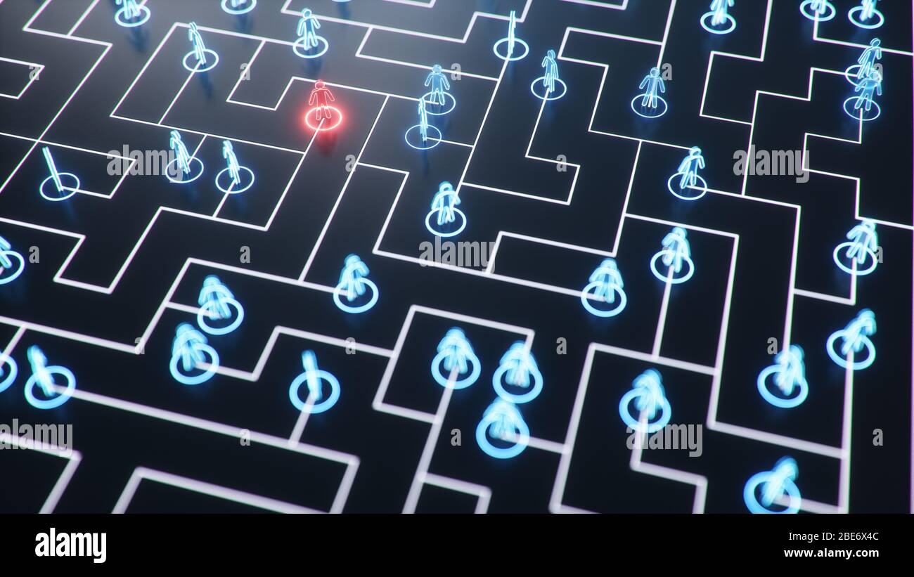 Illustrazione 3d struttura della rete tra persone, scambio di dati. Il concetto di intelligenza collettiva. La rete umana. Scambio di informazioni Foto Stock