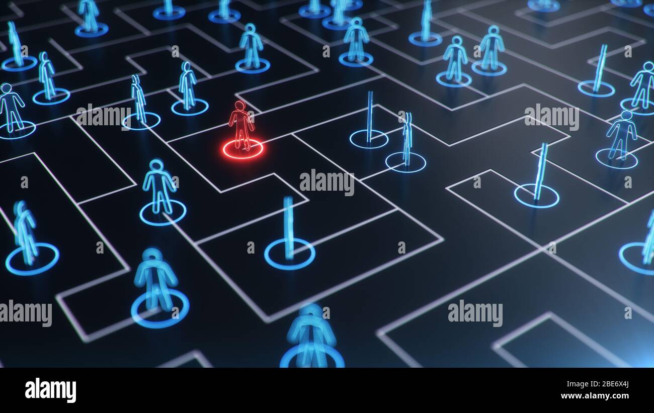 Struttura di rete tra persone, scambio di dati. Il concetto di intelligenza collettiva. La rete umana. Scambio di informazioni, 3d Foto Stock