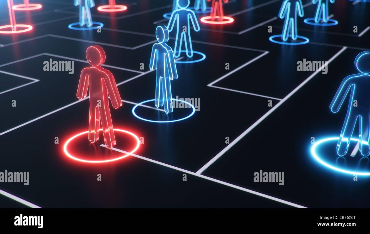 Struttura di rete tra persone, scambio di dati. Il concetto di intelligenza collettiva. La rete umana. Scambio di informazioni, 3d Foto Stock