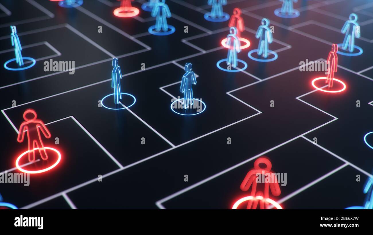 Struttura di rete tra persone, scambio di dati. Il concetto di intelligenza collettiva. La rete umana. Scambio di informazioni, 3d Foto Stock