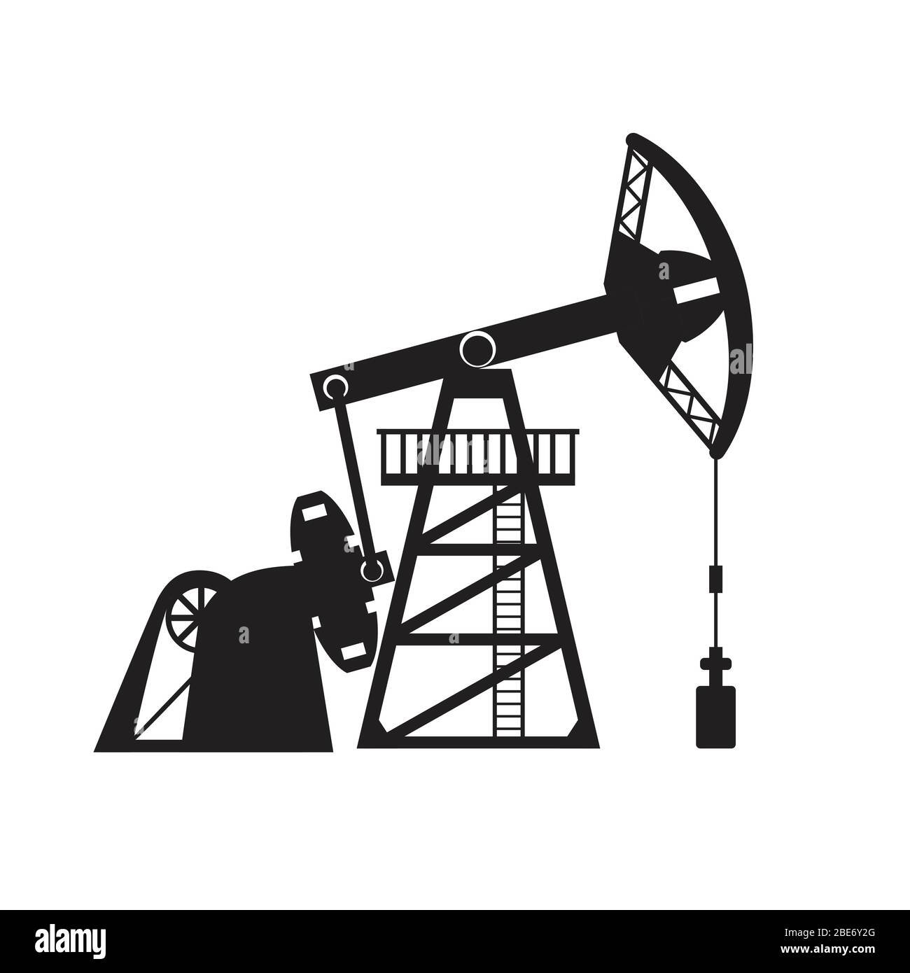 Illustrazione vettoriale della silhouette del pumpjack di petrolio. Lubrificare bene. Illustrazione Vettoriale